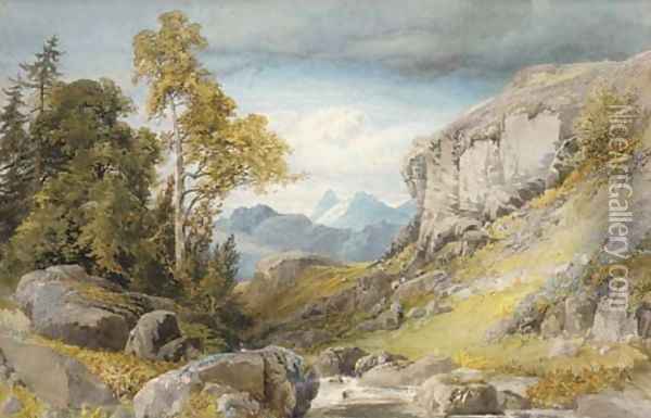 A Welsh mountain stream Oil Painting - William Hull