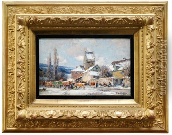 Viehmarkt Im Winter Oil Painting - Karl Stuhlmueller