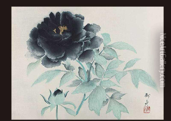 Black Peony Oil Painting - Gyoshu Hayami