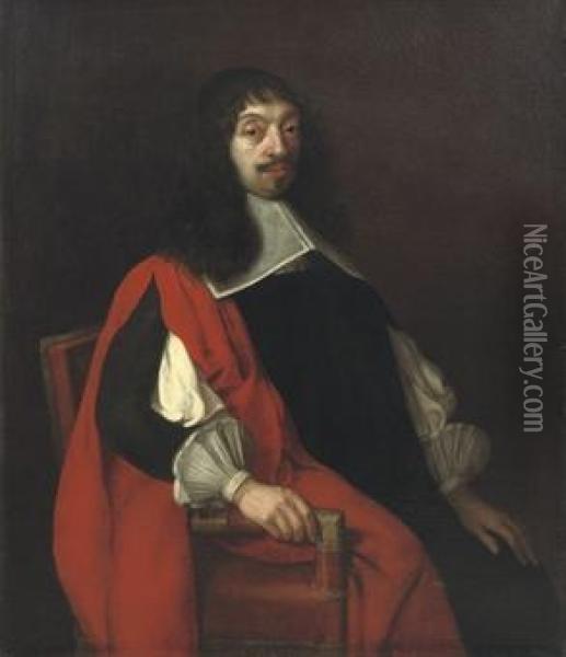 Portrait Of A Gentleman, Three-quarter-length, In A Black Costume Oil Painting - Philippe de Champaigne