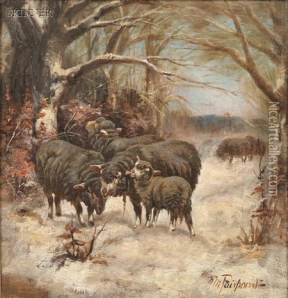 Sheep Foraging In Snow Oil Painting - Nellie Pairpoint