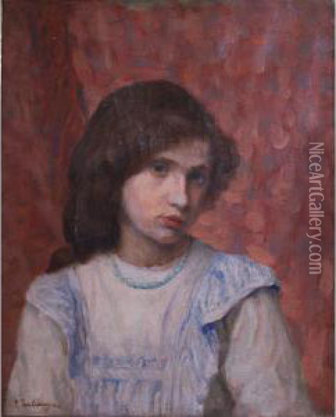 Portrait Of A Young Girl Oil Painting - Panos Terlemezian