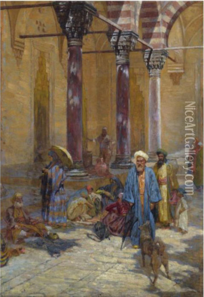Oriental Scene In A Mosque's Precinct Oil Painting - Symeon Sabbides