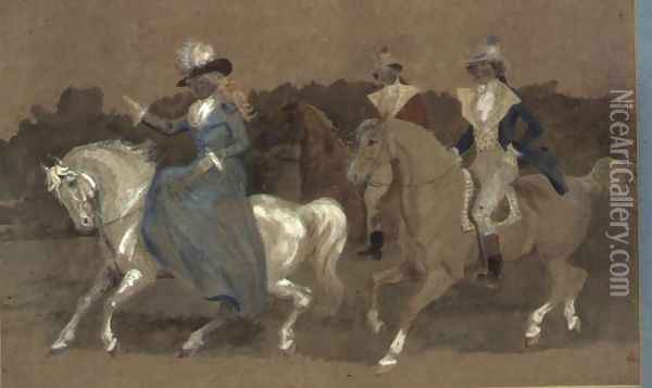 Ride a-cock Horse to Banbury Cross and a Farmer went trotting upon his Grey Mare Oil Painting - Randolph Caldecott