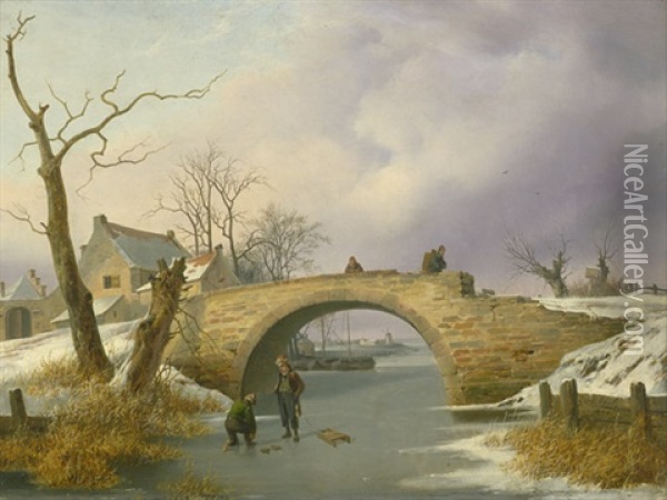 Wintervergnugen Bei Der Strengbrucke Bei Werder An Der Havel Oil Painting - Carl Friedrich Schulz