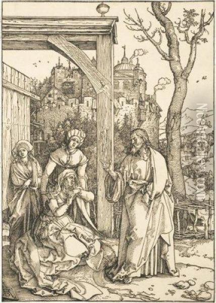 Le Christ Prenant Conge De Sa Mere. Oil Painting - Albrecht Durer