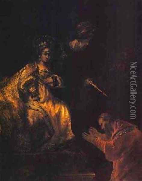 Haman Begging Esther For Mercy 1655 Oil Painting - Harmenszoon van Rijn Rembrandt