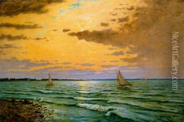 Balatoni Vitorlasok (hullamzo Balaton) [sailing Boats On Lake Balaton, Waving Lake Balaton] Oil Painting - Mark Rubovics