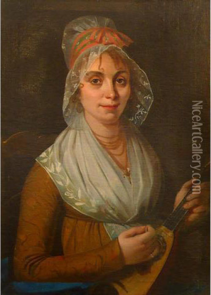 Portrait D Une Provencale A La Mandoline Oil Painting - Innocent Louis Goubaud