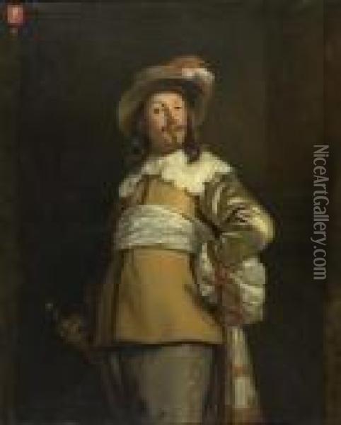Portrait Von Joachim Rendorp (1608 - 1678), Als Fahnentrager Der Schutzengesellschaft. Oil Painting - Bartholomeus Van Der Helst