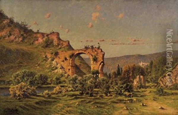 The Hadrianion Aquaduct In Filothei Oil Painting - Leon Joubert