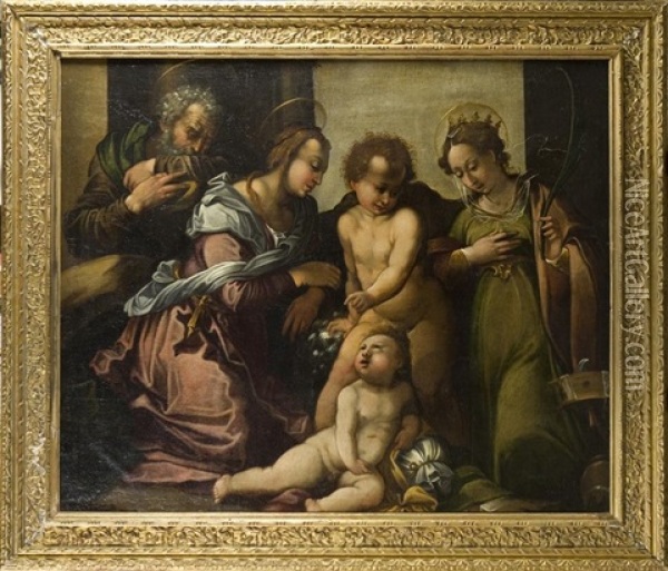 Madonna Con Bambino San Giuseppe San Giovannino E Santa Oil Painting - Andrea Del Sarto