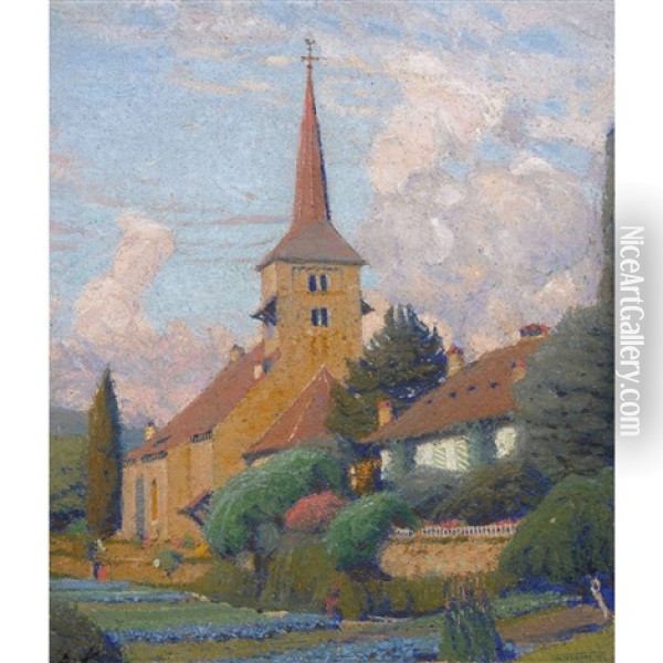 Sommerliche Garten Mit Kirche Oil Painting - Jean Philippe Edouard Robert