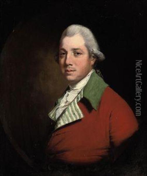Portrait Of Sir Henry Dashwood Peyton, Bt. (d.1789), Bust-length,in A Red Coat With A Green Collar And Striped Facings Oil Painting - Thomas Beach