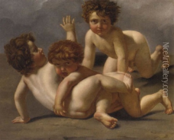 The Intervention Of The Sabine Women: A Foreground Detail Of Three Boys Oil Painting - Jacques-Louis David