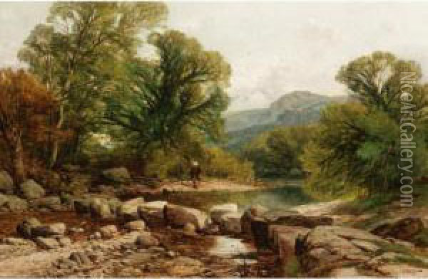 Fishing On The River Glaslyn, North Wales Oil Painting - Frederick William Hulme
