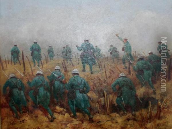 A L'assaut De La Tranchee Boche, Secteur - Chemin Des Dames Nov.1917 Oil Painting - Laurent Gsell