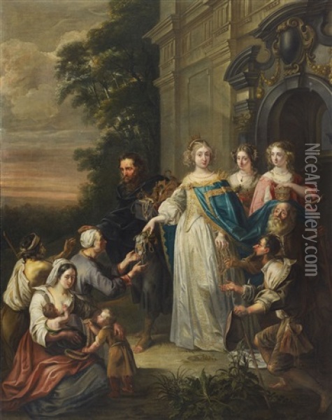 Saint Elizabeth Of Thuringia Giving Alms Oil Painting - Erasmus Quellinus II