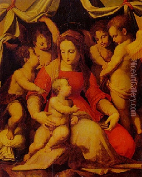 Madonna Of Humility With The Infant Saint John The Baptist And Three Angels: The Corsini Madonna Oil Painting - Andrea Del Sarto