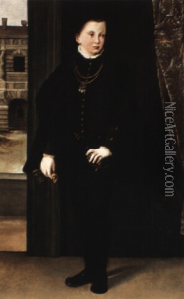 Portrait Francesco Iii Gonzaga, Duke Of Mantua, Standing Near Open Door Oil Painting - Ippolito Andreasi