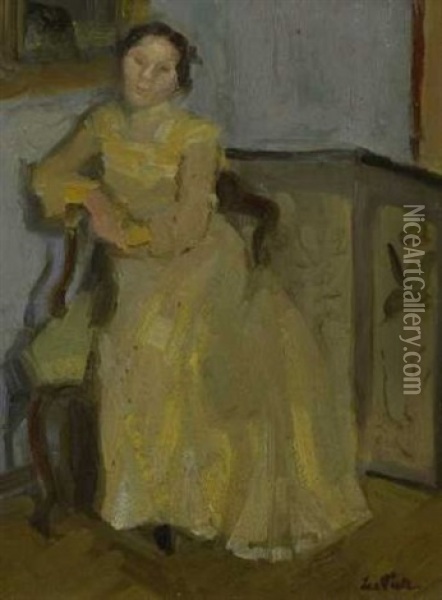 Sitzende Dame Vor Einem Paravent Oil Painting - Leo Putz