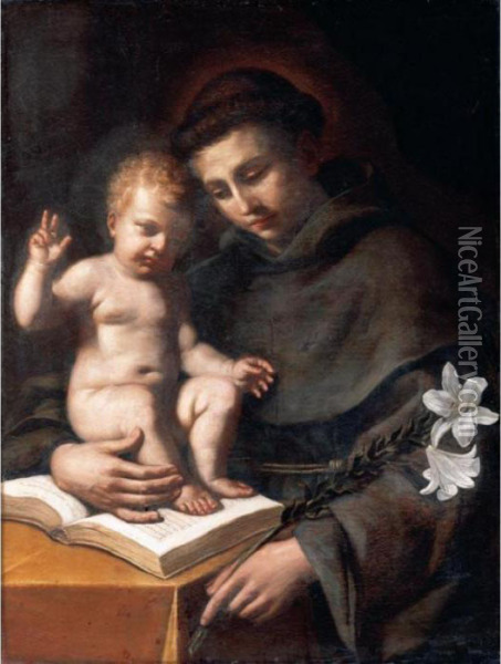 Saint Anthony Of Padua With The Infant Christ Oil Painting - Guercino