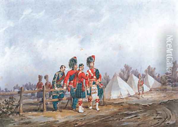 Field Officers of the 42nd Royal Highlanders at Camp Oil Painting - Orlando Norie