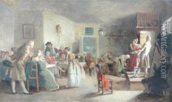 Interior, Afternoon Tea With Music Recital Oil Painting - Johann Hamza