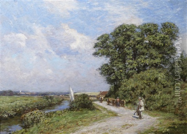 A Country Road Oil Painting - James Charles