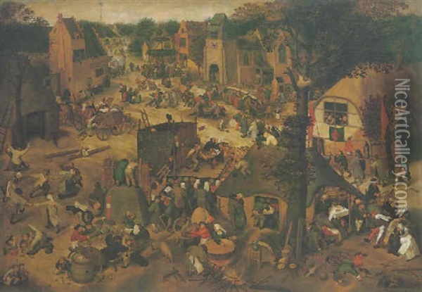 A Performance Of The Farce Een Clyte Van Plaeyerwater At A Flemish Village Kermesse Oil Painting - Pieter Brueghel the Younger