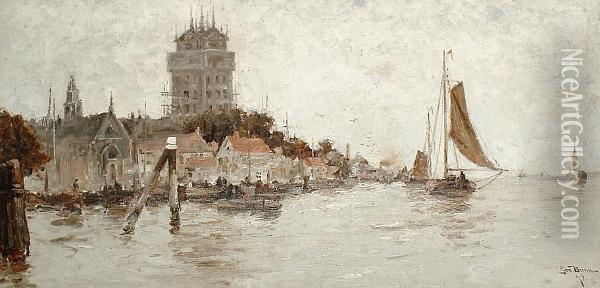 Harbour Scene, Holland Oil Painting - George Bunn
