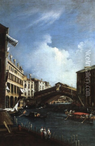 Vue Du Pont Du Rialto Oil Painting - Giovanni Battista Cimaroli