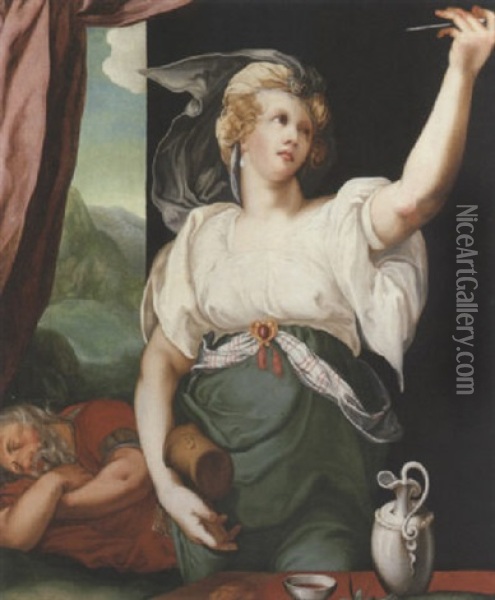 Jael And Sisera Oil Painting - Hendrik Goltzius