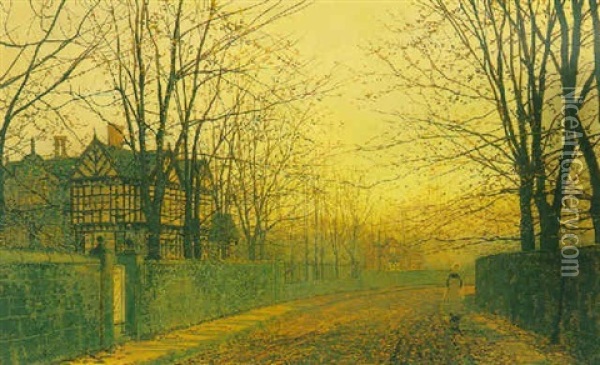 An Autumnal Lane At Sunset Oil Painting - John Atkinson Grimshaw