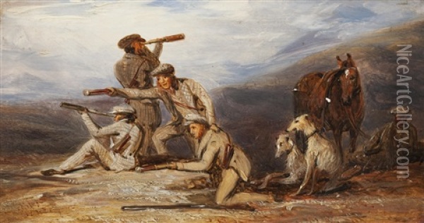 Looking Out For Deer, Head Of Glen Strygan Oil Painting - James William Giles