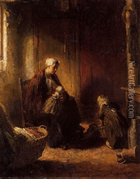 The Young Mother Oil Painting - Bernard de Hoog