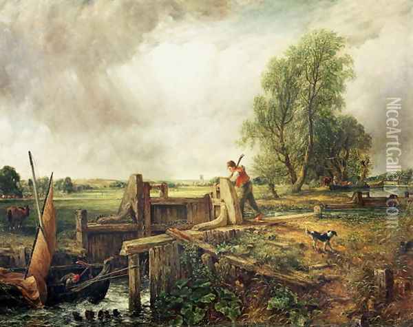 A Boat Passing a Lock Oil Painting - John Constable
