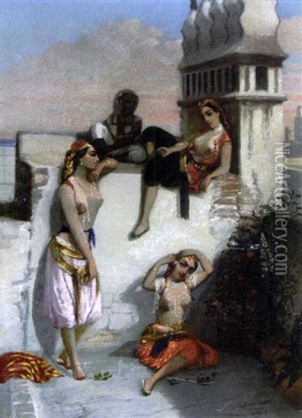 Femmes Sur Une Terrasse A Alger Oil Painting - Emmanuel Joseph Lauret