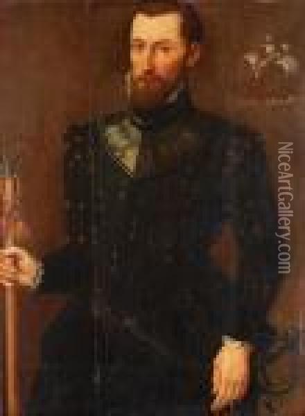 Portrait Of A Musketeer Oil Painting - Engelsk Skola