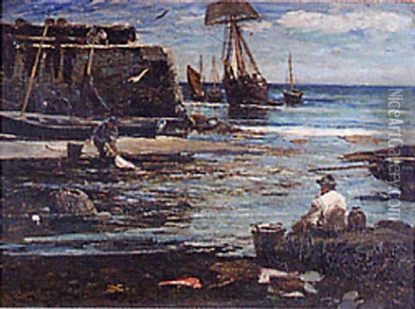 Fowey Harbour At Low Tide Oil Painting - John Robertson Reid