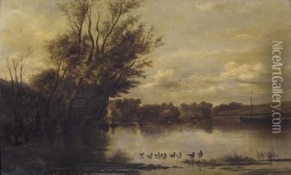 Stimmungsvolle Flusspartie Mit Enten Oil Painting - Theodore Rousseau