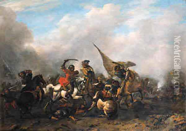 A cavalry skirmish Oil Painting - Philips Wouwerman