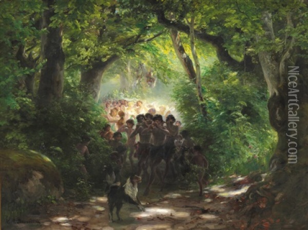 Elves Playing And Dancing In The Woods Oil Painting - Hans Andersen Brendekilde