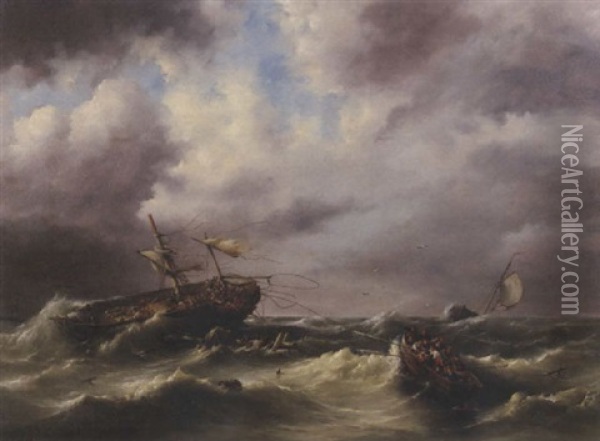 Boote Auf Sturmischer See Oil Painting - Hermanus Koekkoek the Elder