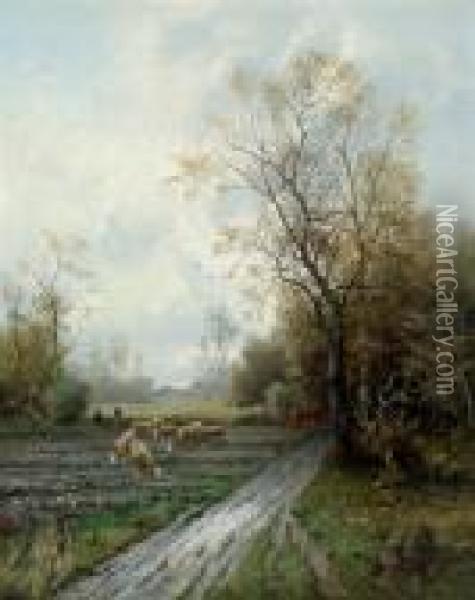 Herbstlandschaft Mit Schaferin Oil Painting - Karl Kaufmann