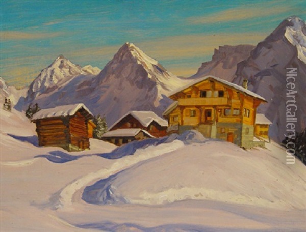 Winterlandschaft Mit Hausern Oil Painting - Otto Pilny