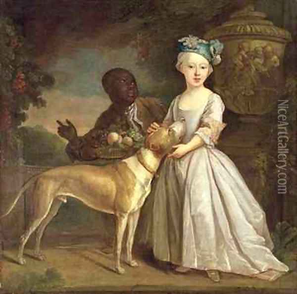 A Young Girl with a Dog and a Page Oil Painting - Bartholomew Dandridge