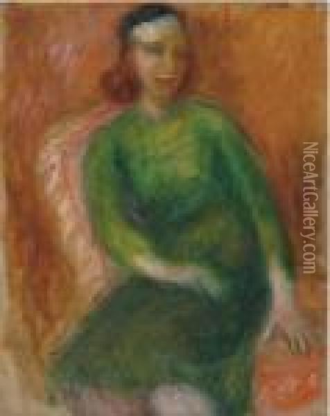 Girl In Green Oil Painting - William Glackens