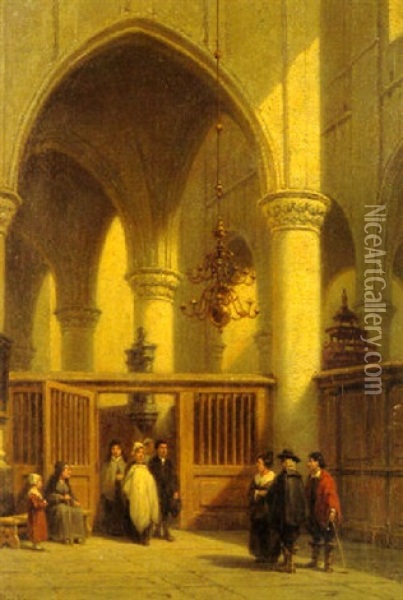 Kircheninterieur Mit Kindstaufe Oil Painting - Johannes Bosboom