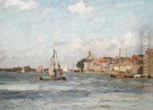 A French Harbour View Oil Painting - Adrien Le Mayeur De Merpres